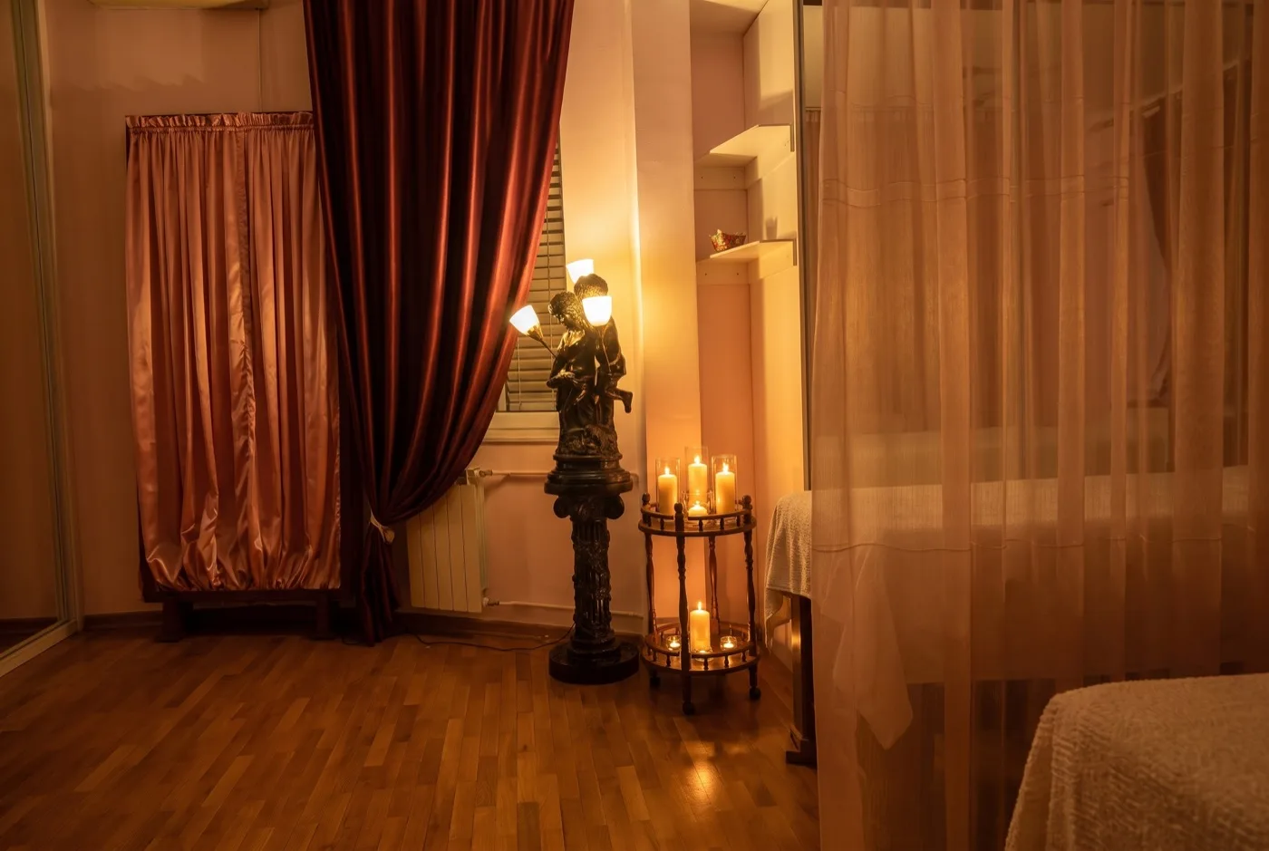 Studio corner: statue lamp and candles