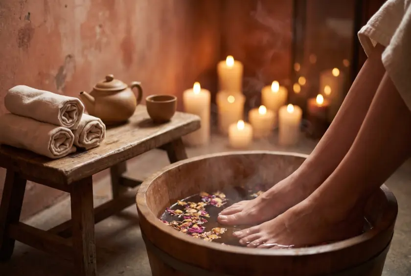 Foot massage — warm soak and work on the feet